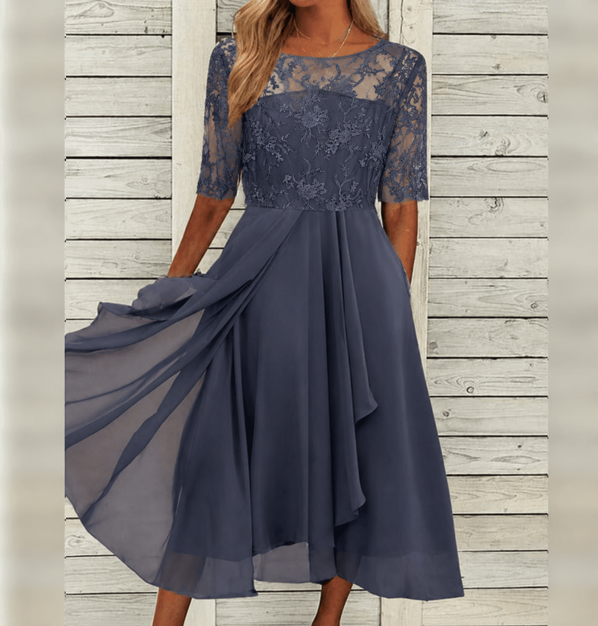 Sophie – Damska elegancka sukienka midi z koronkową górą