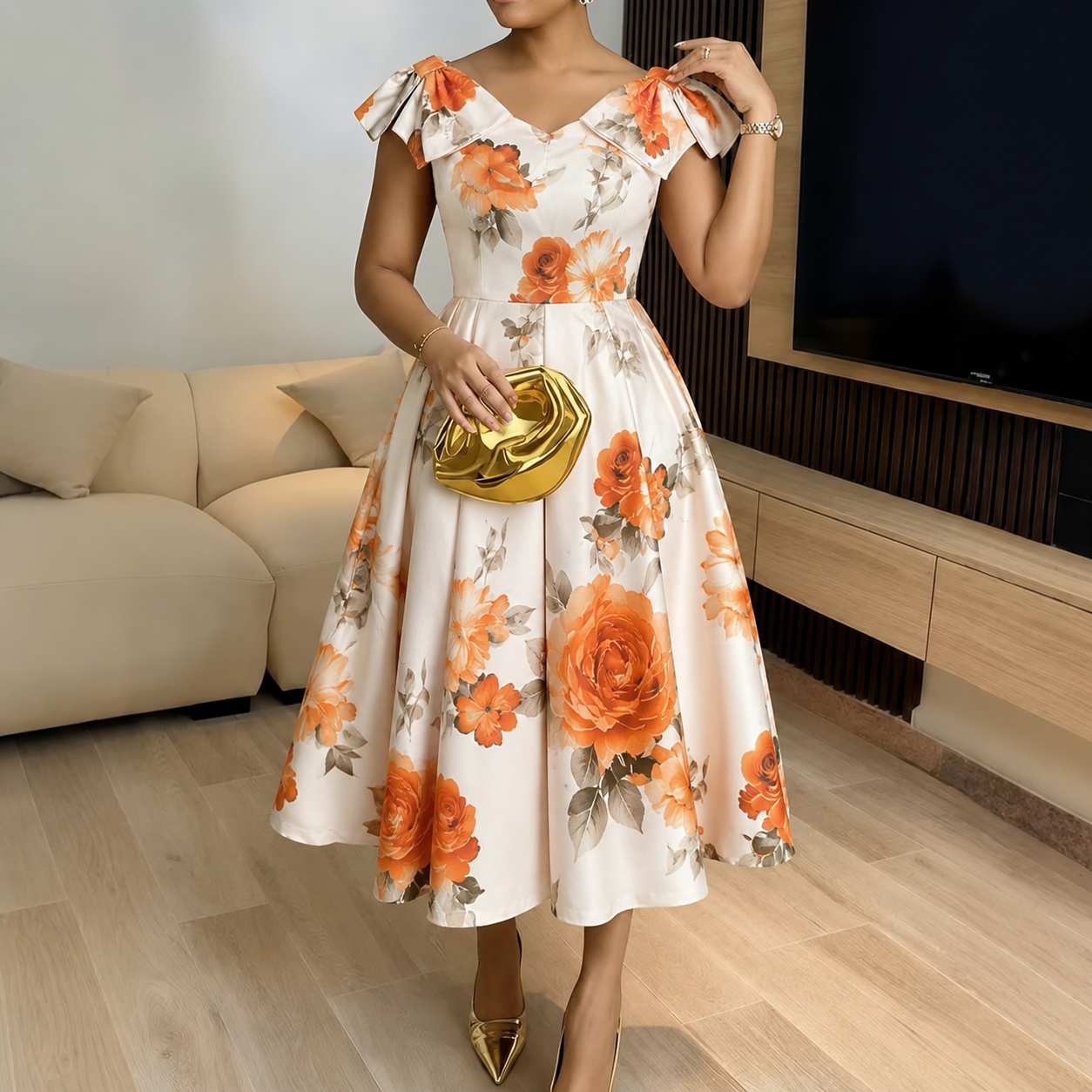 Kirsten – Elegancka sukienka midi w kwiaty dla kobiet