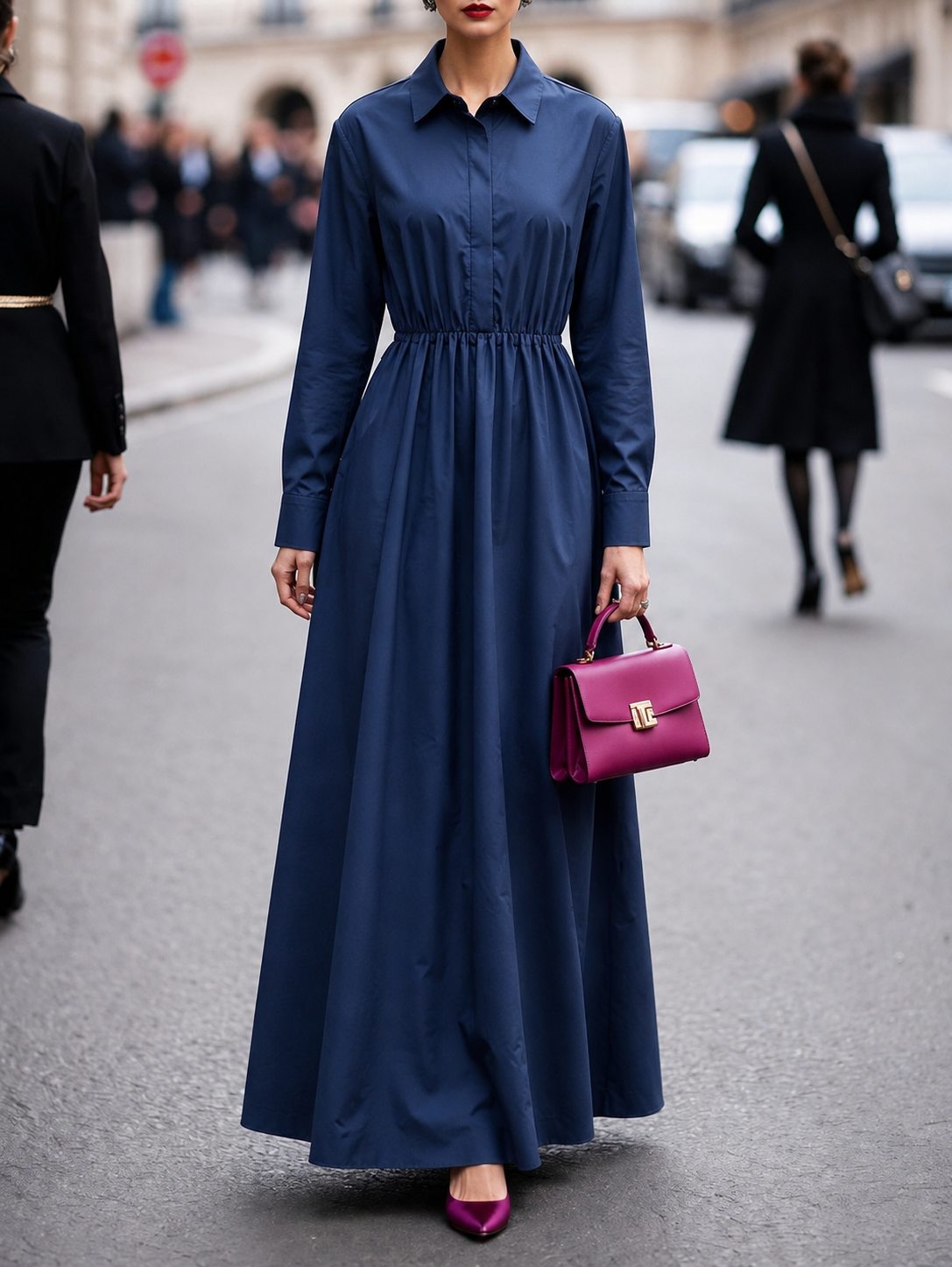 Vanessa – Elegancka damska sukienka maxi z długimi rękawami