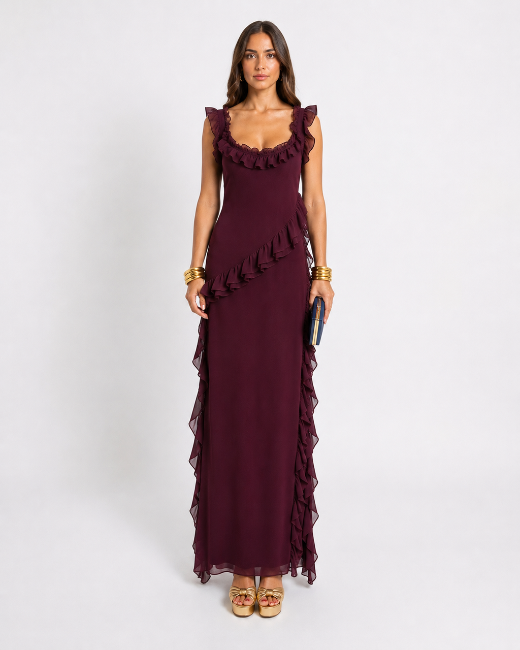 Maren – Elegancka sukienka maxi z falbanami dla kobiet