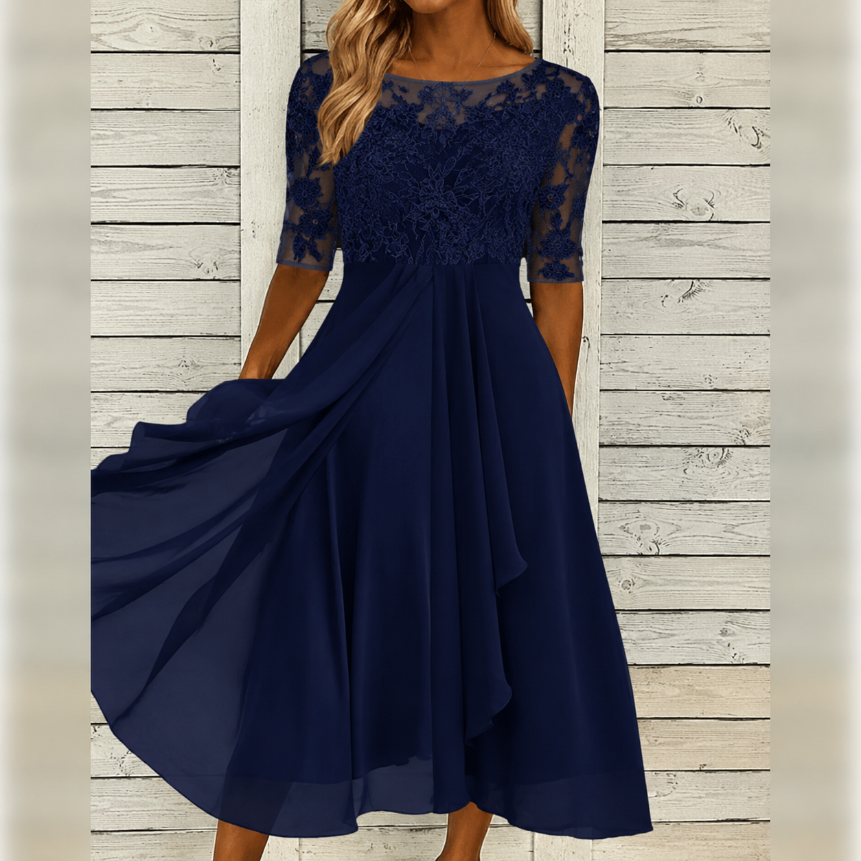 Sophie – Damska elegancka sukienka midi z koronkową górą