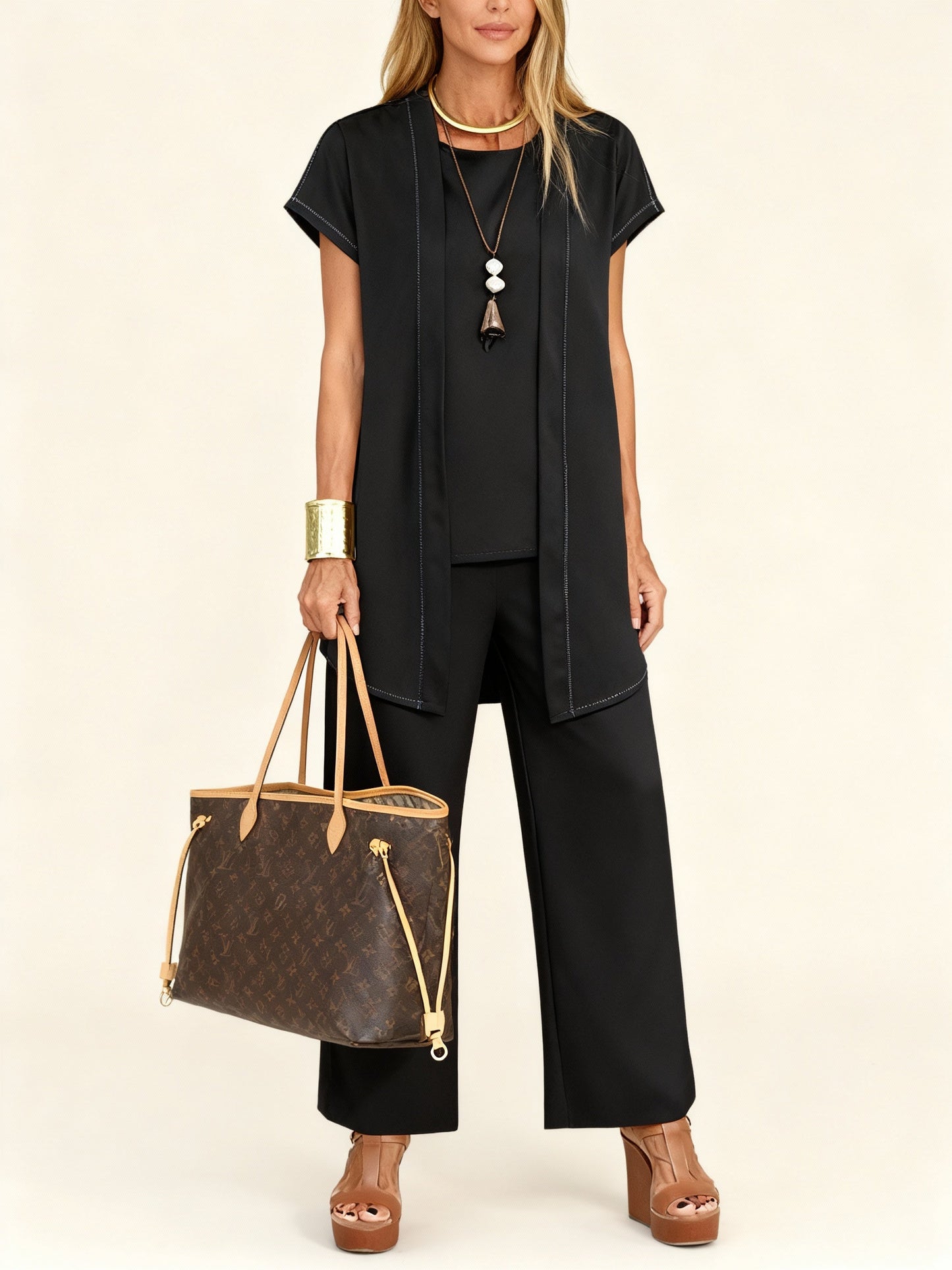 Lena – Damski elegancki zestaw z tuniką i szerokimi spodniami