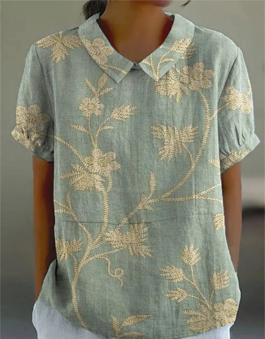 Mila – Damska bluzka z krótkim rękawem i kwiatowym wzorem