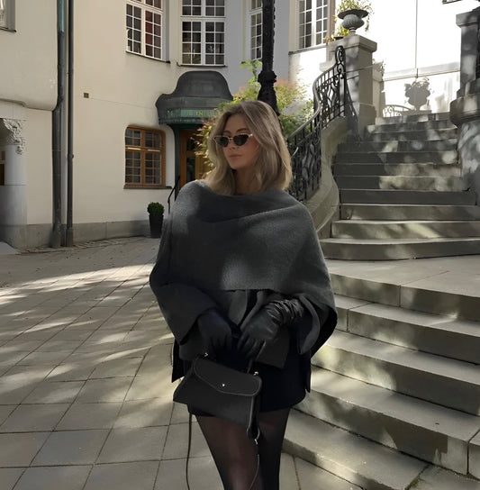 Aria - Ponczo damskie wełniane eleganckie z szerokimi rękawami