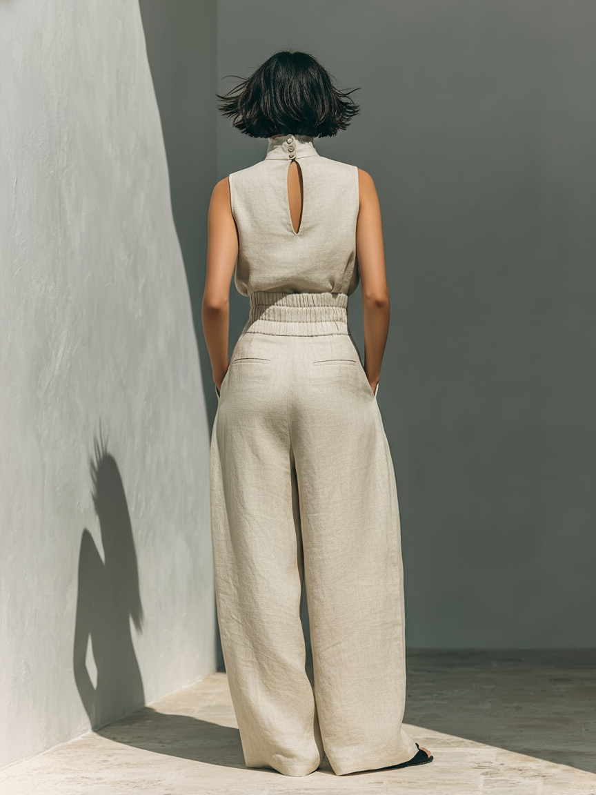 Thea – Elegant sleeveless cotton-linen Set for Women - Image 2