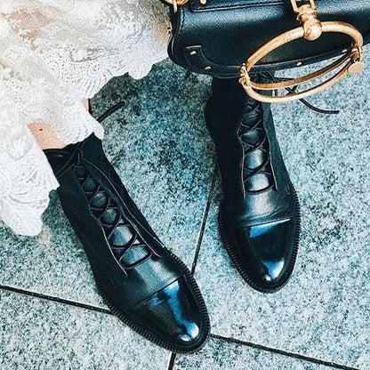 Ewelina – Skórzane Damskie Botki Sznurowane w Stylu Vintage