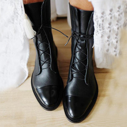 Ewelina – Skórzane Damskie Botki Sznurowane w Stylu Vintage