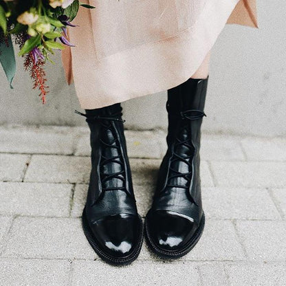 Ewelina – Skórzane Damskie Botki Sznurowane w Stylu Vintage