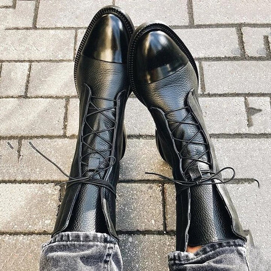 Ewelina – Skórzane Damskie Botki Sznurowane w Stylu Vintage