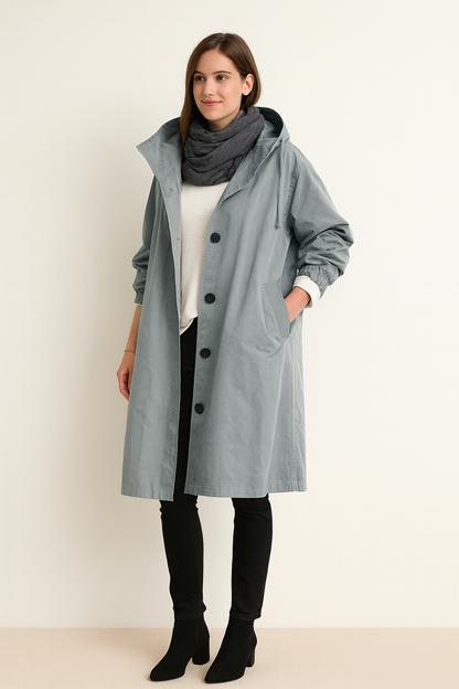 Laura – Minimalistyczny Płaszcz Przeciwdeszczowy z Kapturem