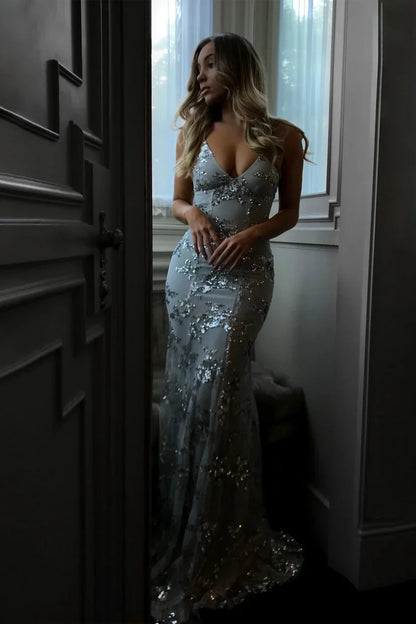 Sofía – Damska elegancka sukienka wieczorowa maxi z cekinowym wykończeniem