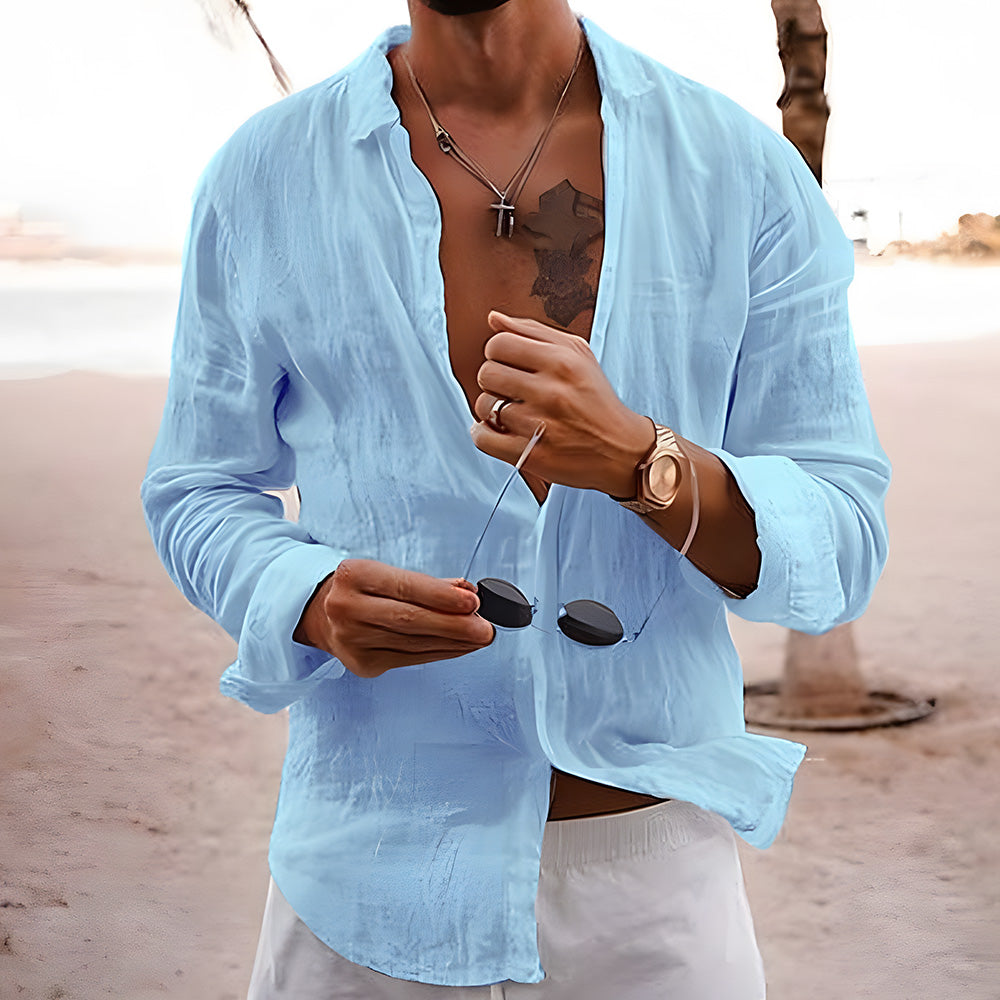 Liam – Cotton Linen Lapel Long Sleeve Shirt - Image 2