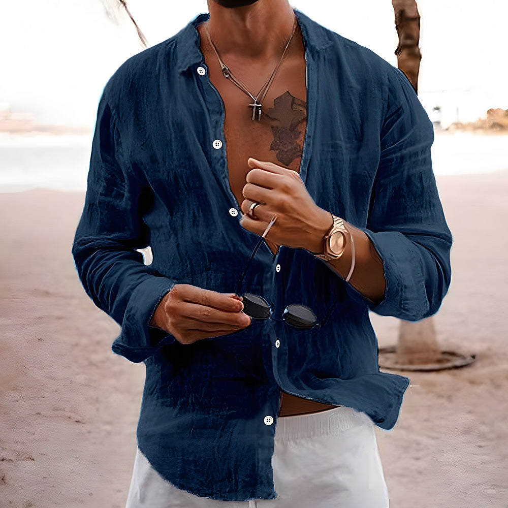 Liam – Cotton Linen Lapel Long Sleeve Shirt - Image 4