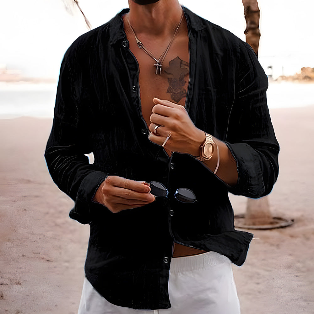 Liam – Cotton Linen Lapel Long Sleeve Shirt - Image 5