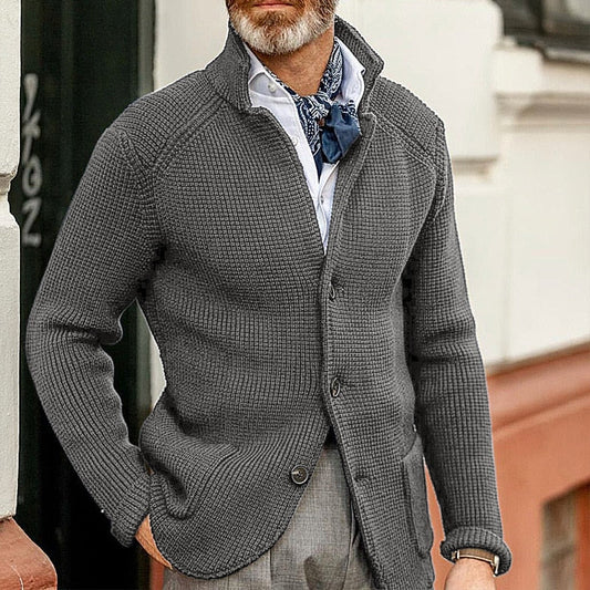 Armand – Sweter męski czarny zapinany na guziki z kołnierzem