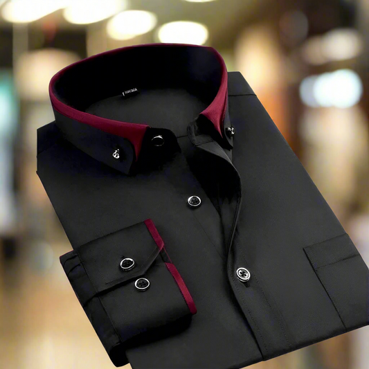 Adrian - Męska koszula slim fit z kontrastowym kołnierzem