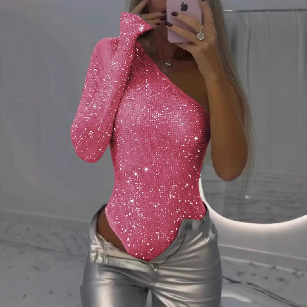 Lumina – Damskie body z cekinami na jedno ramię