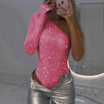 Lumina – Damskie body z cekinami na jedno ramię