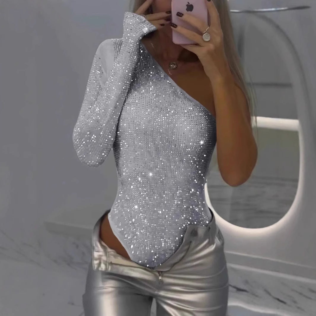 Lumina – Damskie body z cekinami na jedno ramię