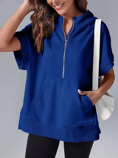 Aura – Damska bluza oversize z krótkim rękawem i kapturem