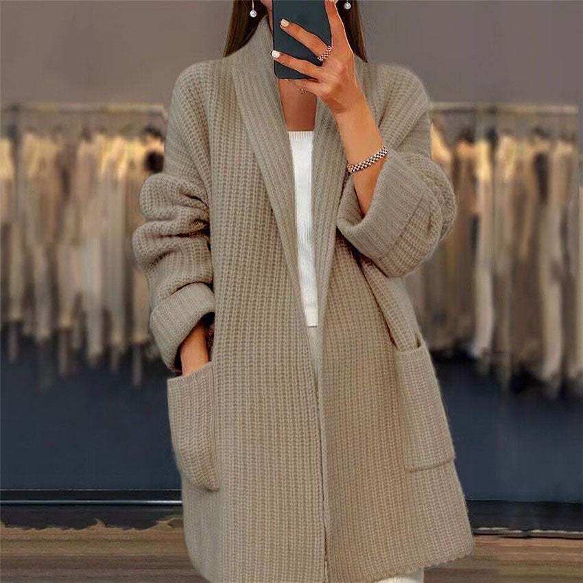 Eliana – Kardigan kaszmir damski oversize z kieszeniami gruby splot