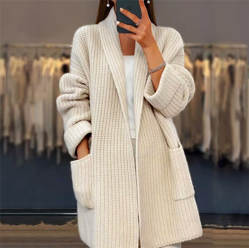 Eliana – Kardigan kaszmir damski oversize z kieszeniami gruby splot