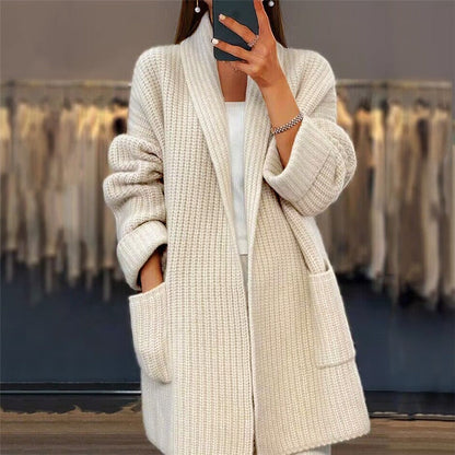 Eliana – Kardigan kaszmir damski oversize z kieszeniami gruby splot