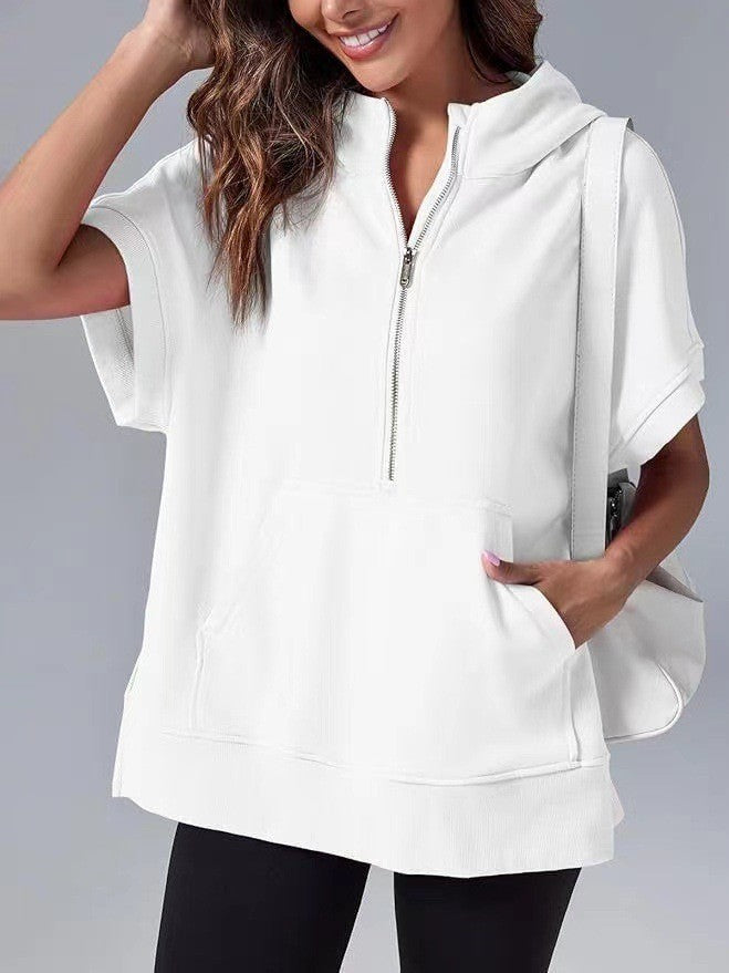 Aura – Damska bluza oversize z krótkim rękawem i kapturem