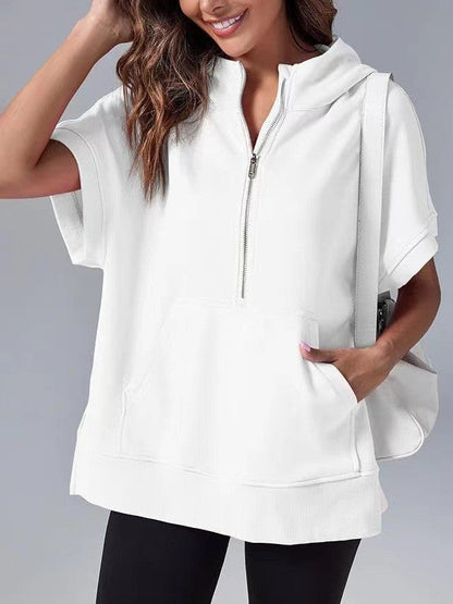 Aura – Damska bluza oversize z krótkim rękawem i kapturem