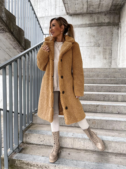 Evelina - Płaszcz zimowy damski z miękkiego sztucznego futra elegancki modny