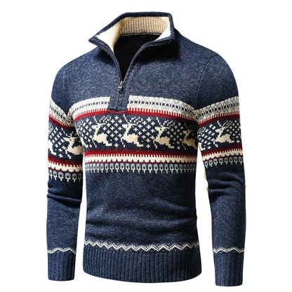 Elias – Męski sweter z kołnierzem i świątecznym wzorem