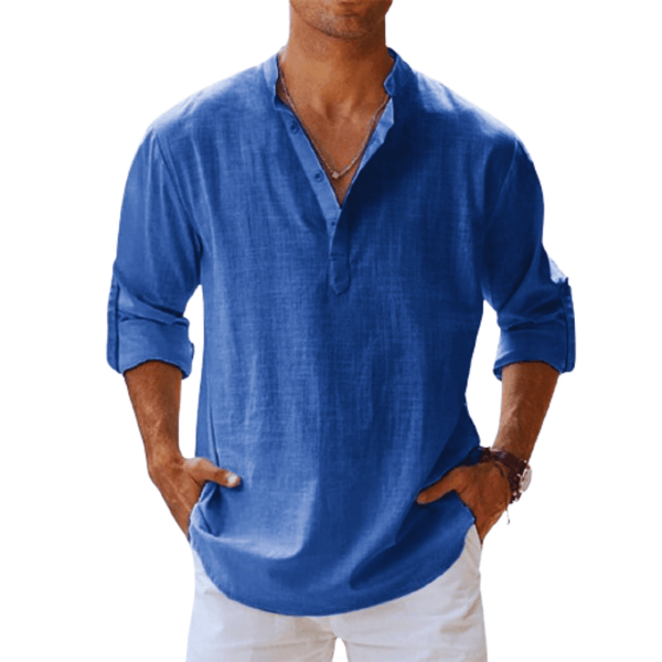 Oliver – Men's Long Sleeve Linen Blend Henley Shirt - Image 1