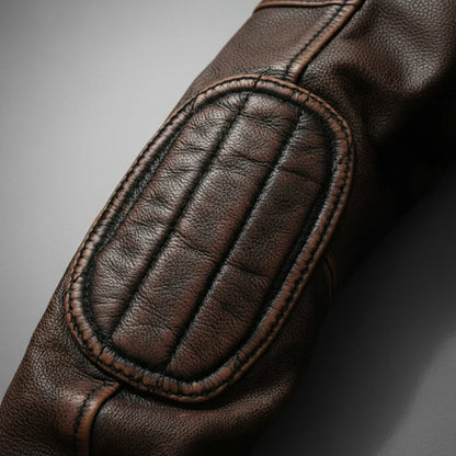 Marek – Męska skórzana kurtka z ozdobnymi przeszyciami i stójką