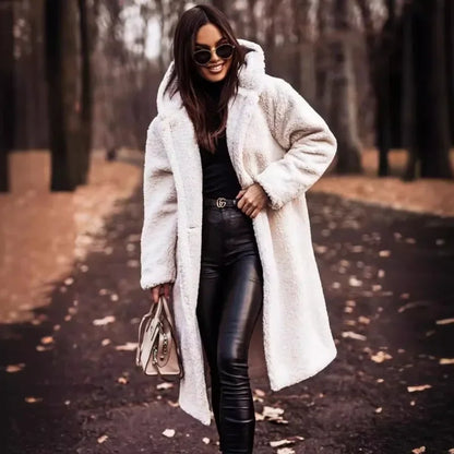 Różowylinda | Damen Langer Wollmantel mit Kapuze für den Winter