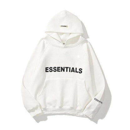 Nova – Bluza uniseks biała Essentials z kapturem i kieszenią kangurką