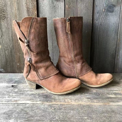 Kasztanowe Skórzane Botki Cowboy