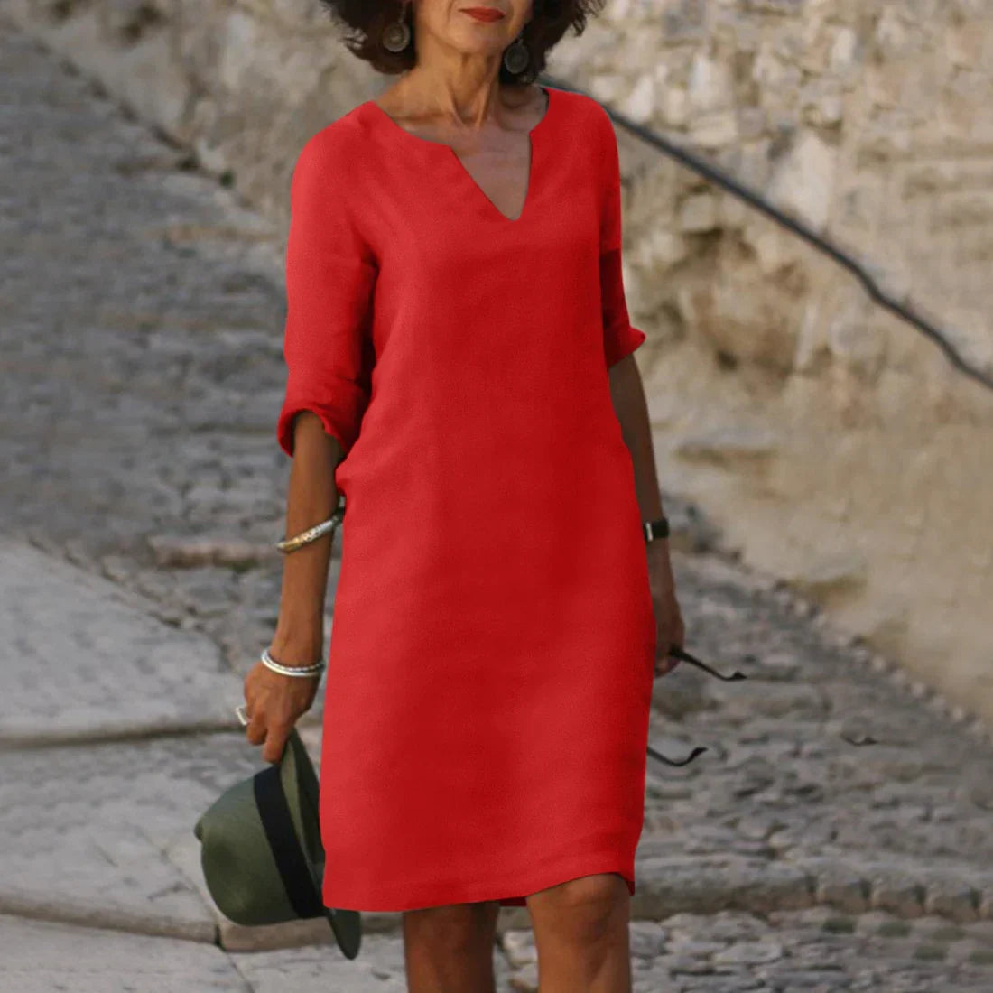 Nina – Women's dress with V-neck and 3/4 sleeves - Image 6