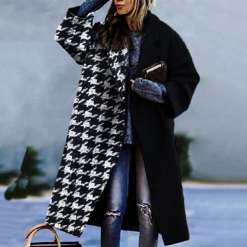 Julia – Wełniany Płaszcz Damski w Modną Kratę Oversize
