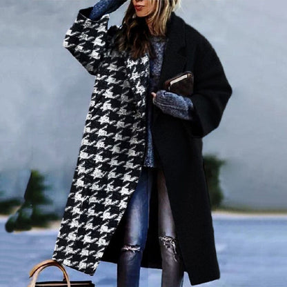 Julia – Wełniany Płaszcz Damski w Modną Kratę Oversize