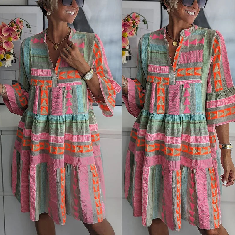 Annemarie – Geometric Print Tiered Dress - Image 5