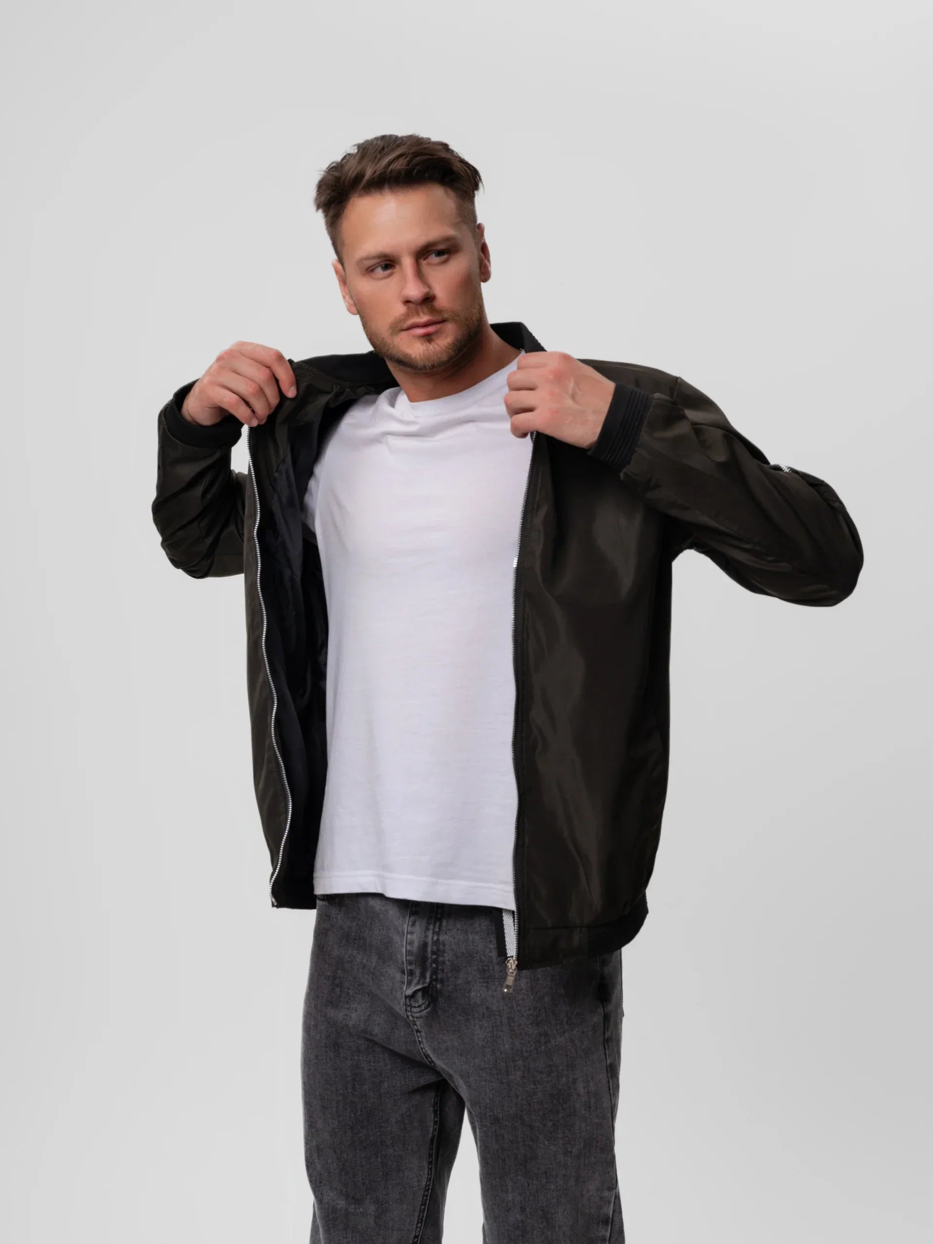 Elegancka męska bomberka slim fit z zamkiem błyskawicznym - J&B - 8 - Nowa-aura