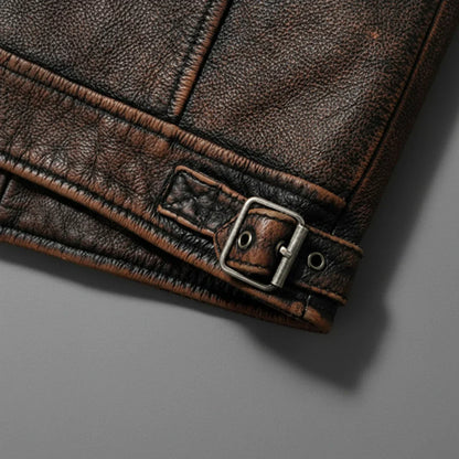 Marek – Męska skórzana kurtka z ozdobnymi przeszyciami i stójką