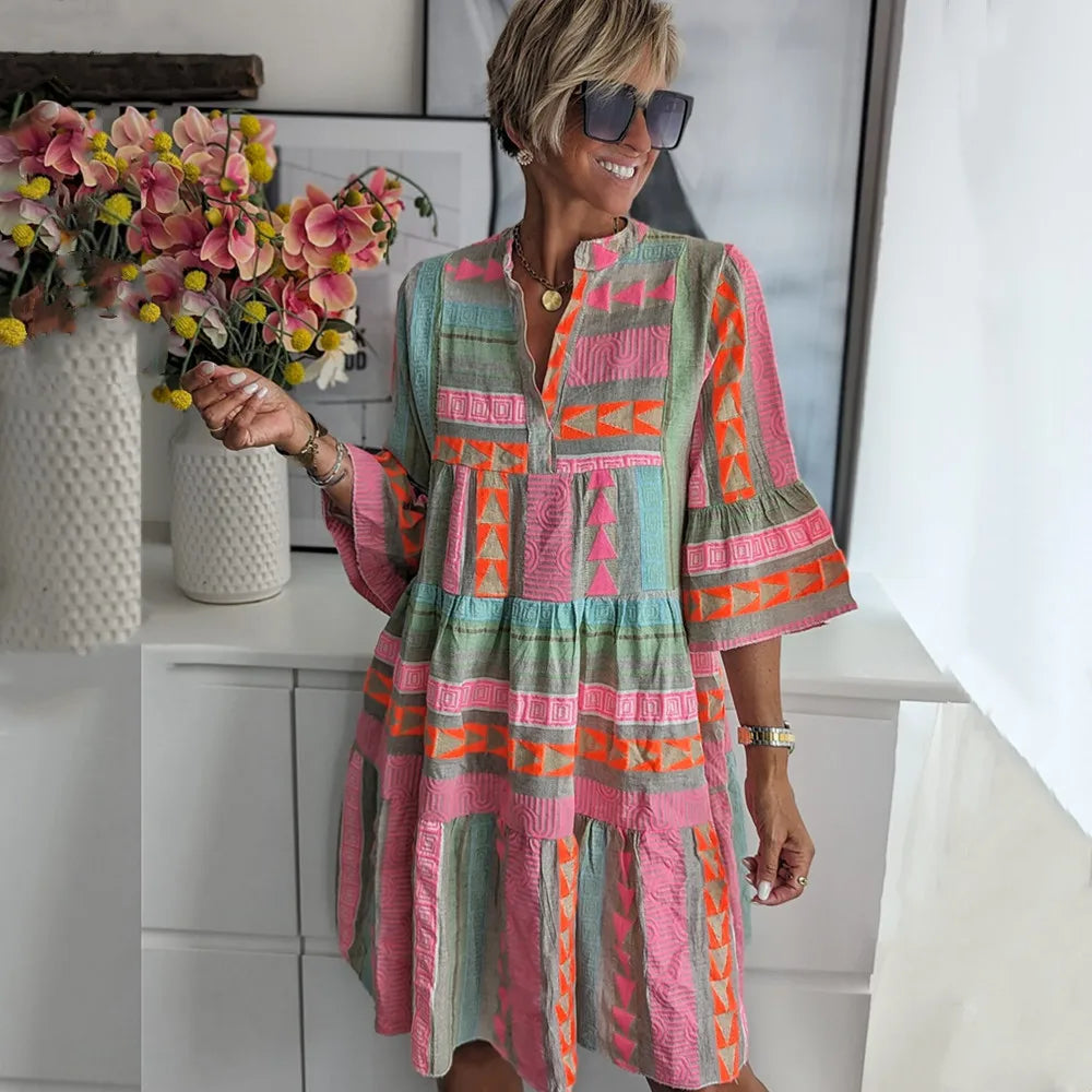 Annemarie – Geometric Print Tiered Dress - Image 1