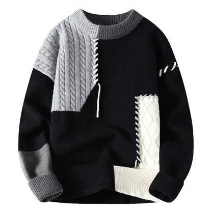 Adrian – Patchworkowy sweter z grubym splotem dla mężczyzn