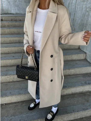 Layla – Długi elegancki płaszcz damski o klasycznym kroju