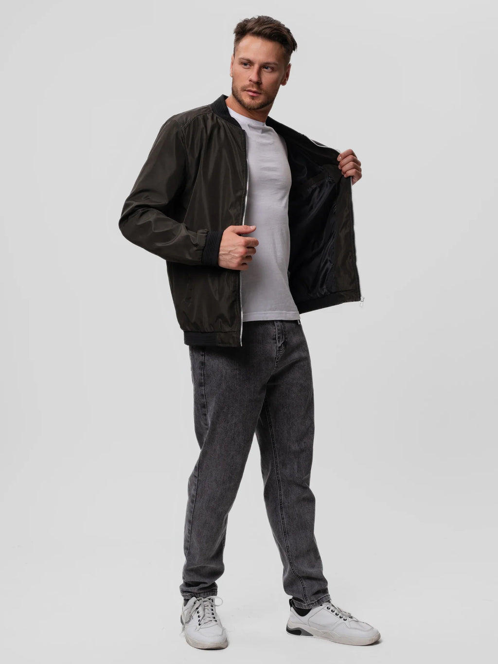 Elegancka męska bomberka slim fit z zamkiem błyskawicznym - J&B - 7 - Nowa-aura