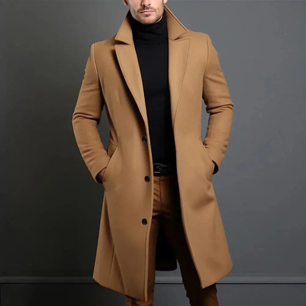 Elegancki męski zimowy płaszcz Tailored Fit z opadającym kołnierzem i guzikiem - J&B - 1 - Nowa-aura