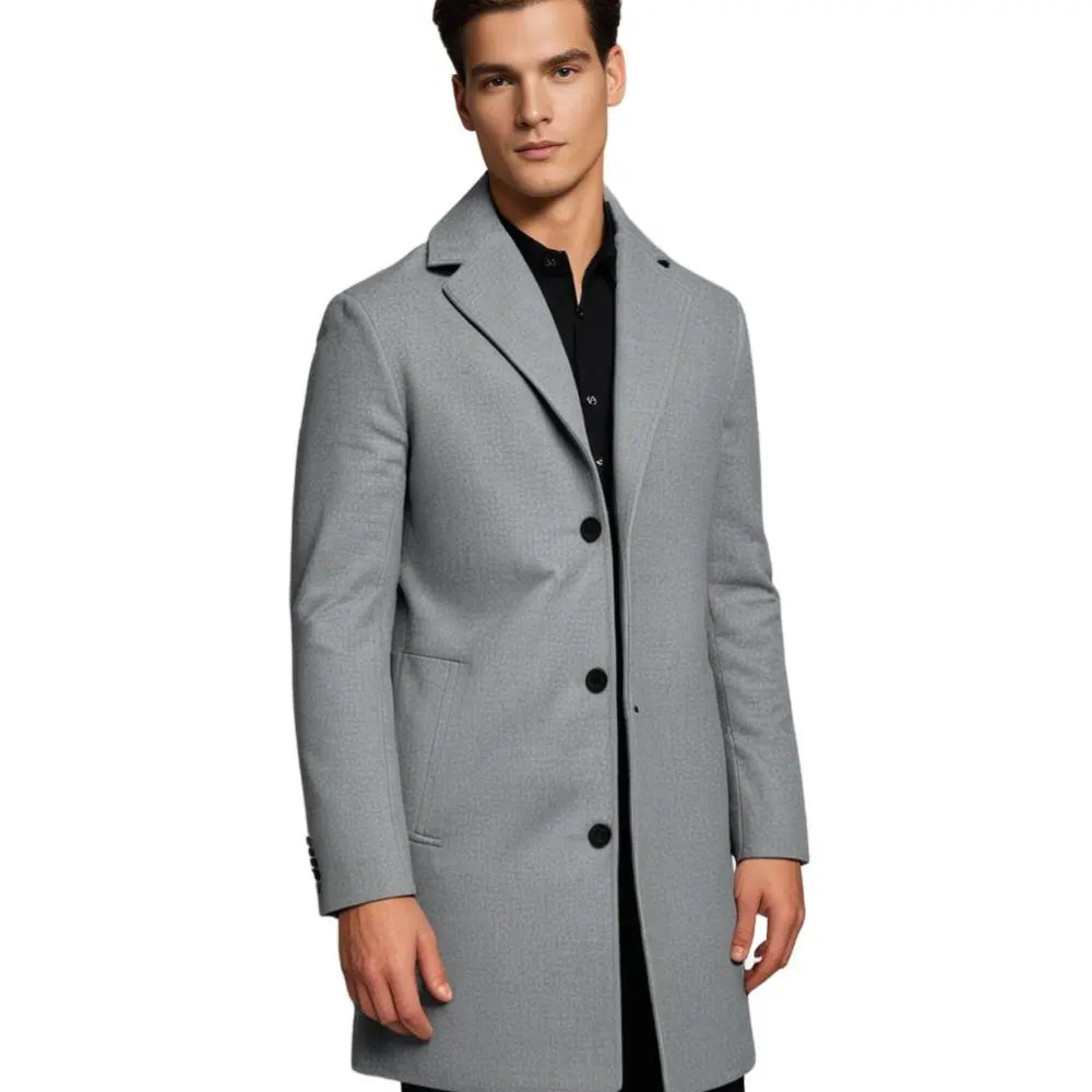 Elegancki męski zimowy płaszcz Tailored Fit z opadającym kołnierzem i guzikiem - J&B - 7 - Nowa-aura
