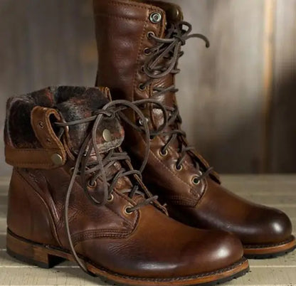 Adam – Skórzane Sznurowane Botki Męskie w Stylu Vintage
