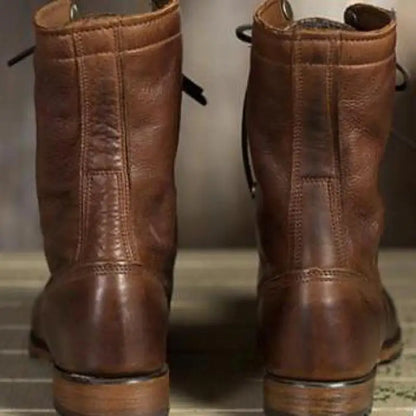 Adam – Skórzane Sznurowane Botki Męskie w Stylu Vintage
